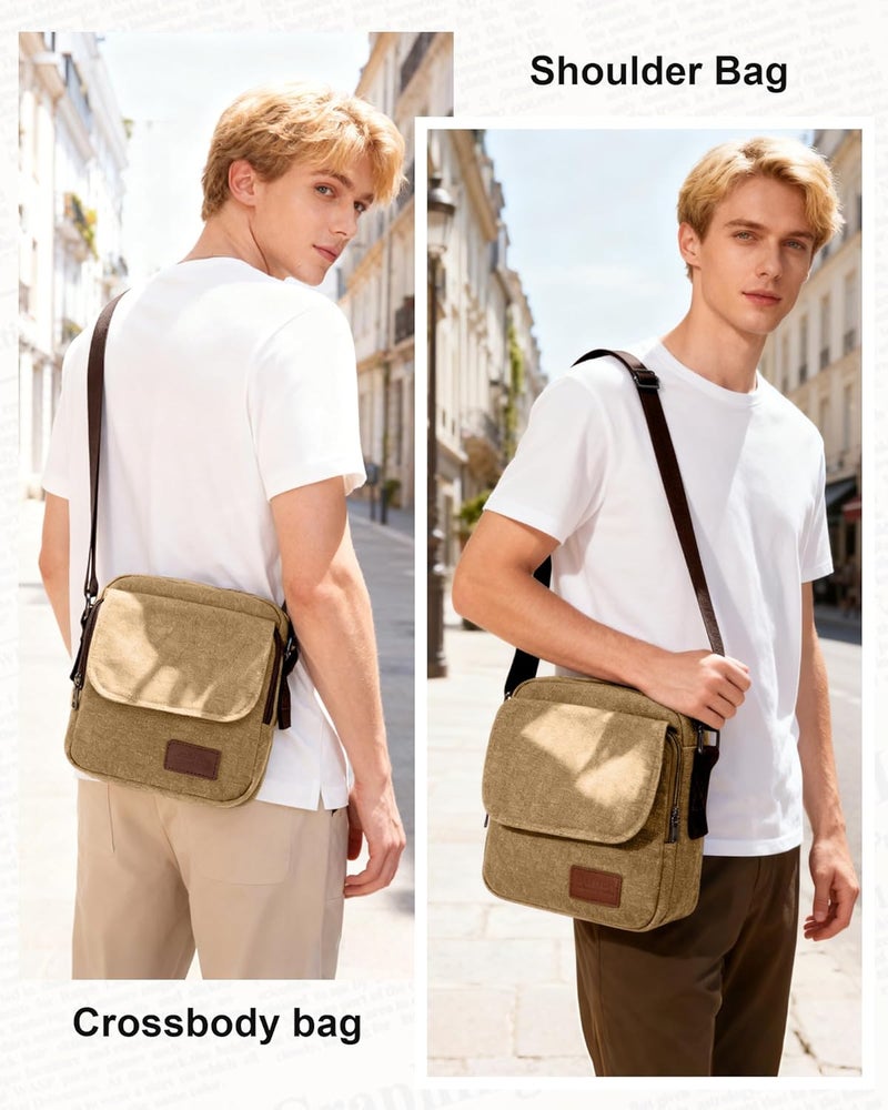 WISEPACK Small Crossbody Bag for Men,Canvas Messenger Shoulder Bags Crossbody Satchel Bag Men's Side Bags Over the Shoulder Purse - Image 4